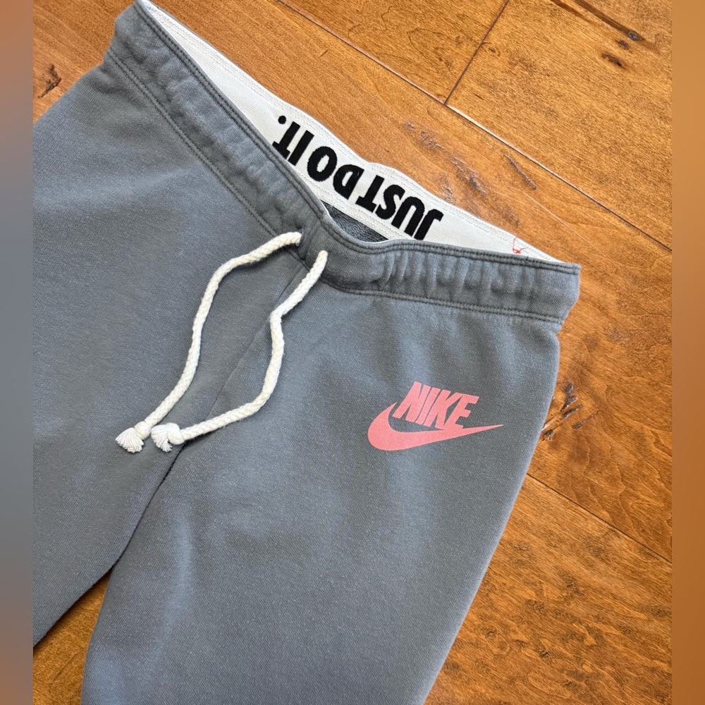 Nike Gray Pink Logo Slim Joggers Fleece Sweatpants Just Do It S